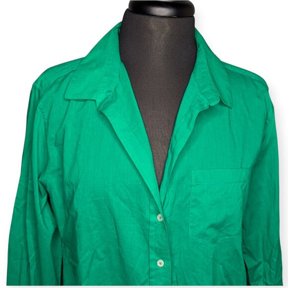 Sigrid Olsen Chic Green Collared Button Front Long Sleeve Shirt Size Medium - Picture 2 of 14